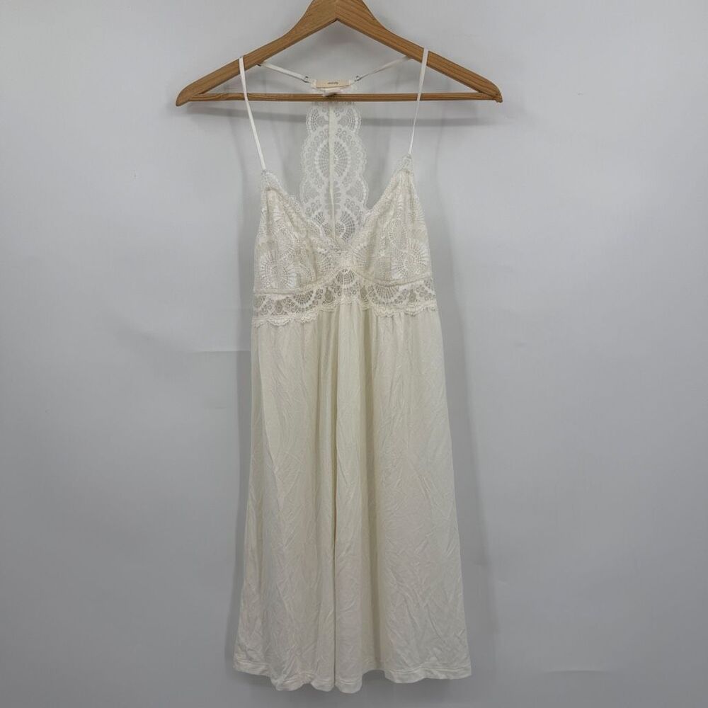 Eberjey White Lace Racerback Chemise Lingerie Mini Slip Dress Size Medium